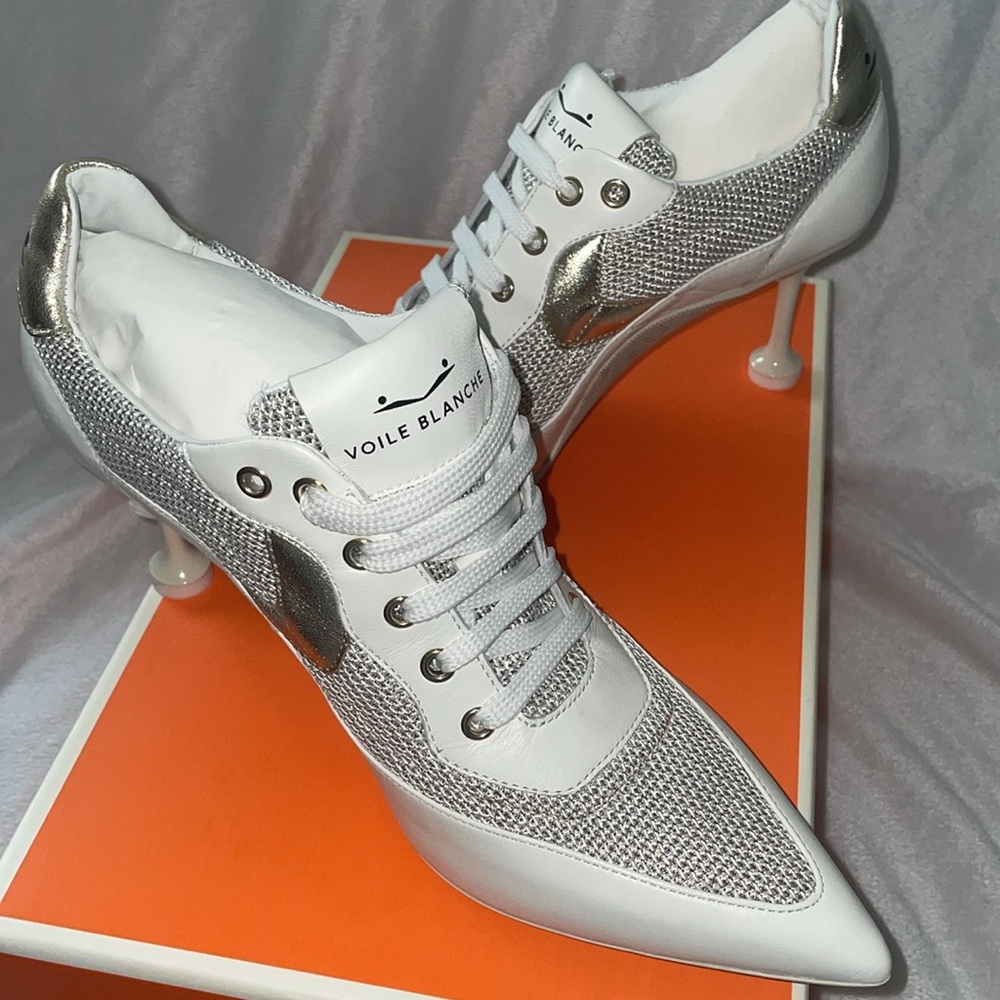 NWT VOILE BLANCHE COSMO SPORT Sneakers With Heel in White-Platinum - Picture 16 of 16